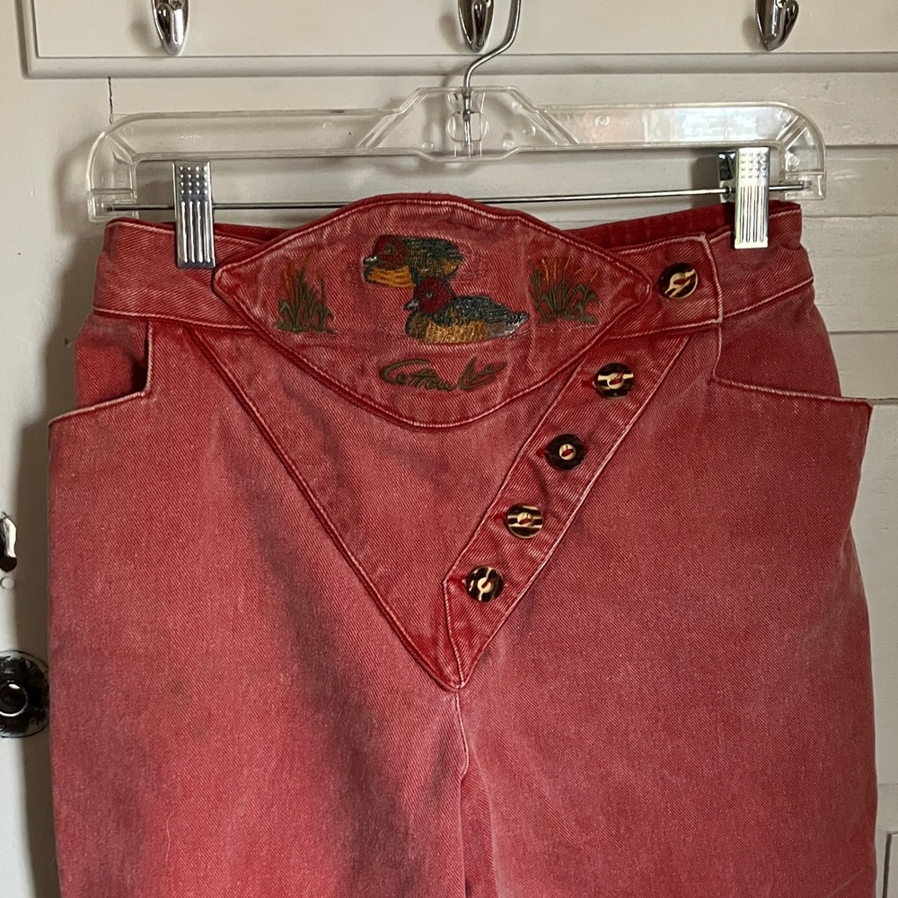 Vintage Red Embroidered Duck Jeans